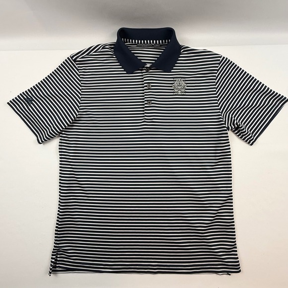 adidas Other - Adidas Whistling Straits Mens Navy Blue White Striped Golf Polo Shirt Size M